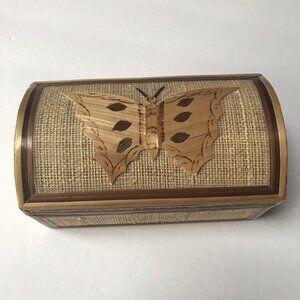 Trinket Jewelry Box Butterfly Bamboo Woven Wood Moth Bohemian Decor Natural